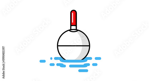 Minimalist fishing bobber icon with water ripples on white background