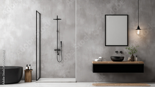 Modern bathroom interior with clean restroom features stylish shower and sink minimalist design calm environment