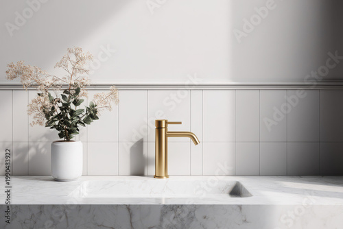 Modern bathroom interior with clean restroom features minimalist design natural lighting
