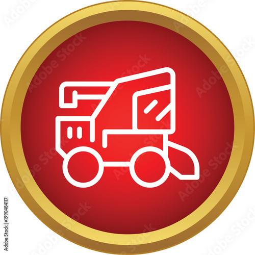 Combine harvester icon representing agriculture and farming machinery with a strong red background