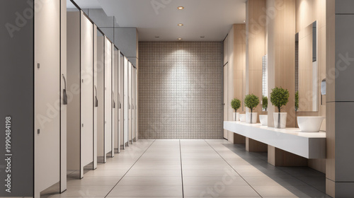 Clean bathroom interior design modern restroom minimalist environment bright viewpoint aesthetic concept