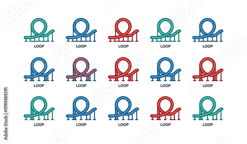 Roller coaster loop icons showing color variations