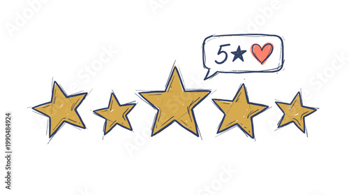 A graphic illustration depicts five gold stars with one highlighted as five-star rating.