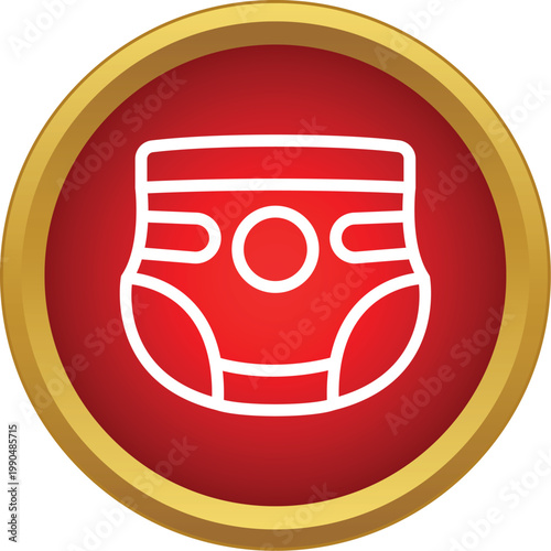 Baby diaper icon in a red circle with gold ring, representing infant essential