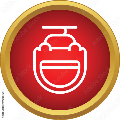 Funicular, ski lift, or cable car line icon on a round red and gold button