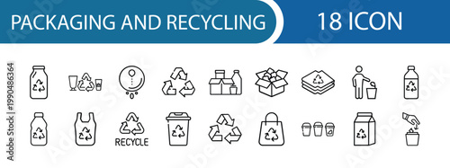 Packaging and Recycling Icon Pack – 18 Eco, Sustainable, Shipping, Waste Management Vector Icons