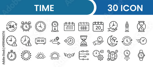 Time Icon Pack – 30 Clock, Calendar, Schedule, Alarm, Productivity Vector Icons
