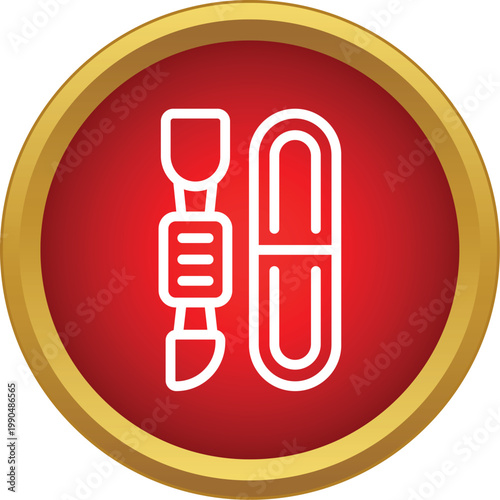 Two pedicure or manicure instruments in a red and gold circle