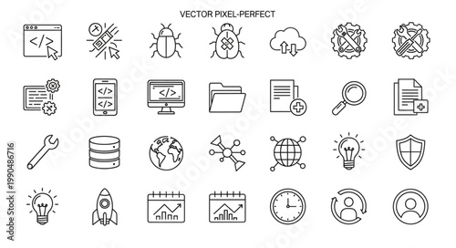 Collection of technology and computer icons in a grid layout.