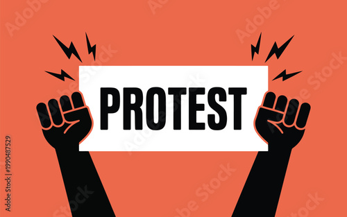 Powerful protest illustration raised fists holding a sign demanding change and justice