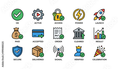 Approval and verification icons for payments and delivery status