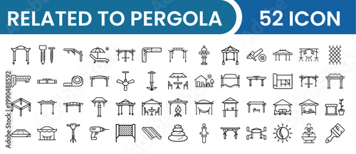 Pergola Icon Pack – Garden, Outdoor, Patio, Architecture, Landscape Vector Icons