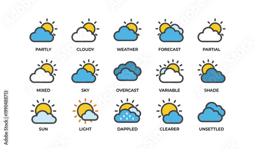 Weather icons representing various sky conditions displayed in grid