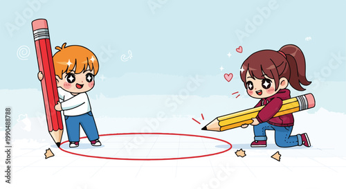 Cute children playing jump rope outdoors in a snowy winter landscape with cheerful expressions and colorful clothing