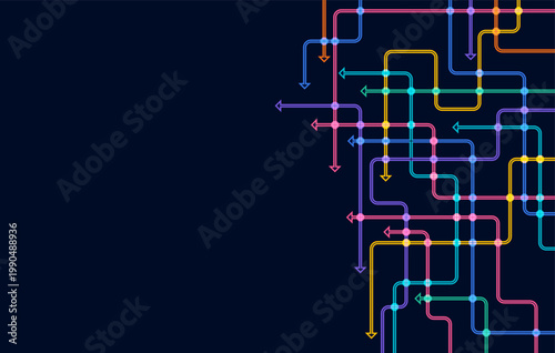 Neon arrow flow background with glowing colorful direction lines