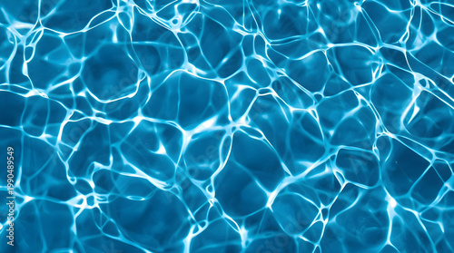 Water ripple seamless background texture features a top view of clean, clear, blue water ripples, suitable for tiling to create larger or higher resolution images. The water's chemical formula is H2O.