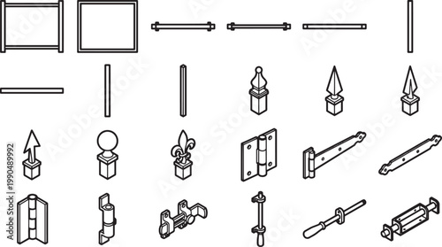 A collection of architectural hardware components, showcasing the detail of door accessories in elegant design.