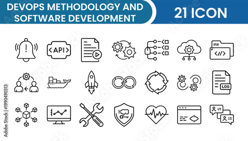 DevOps & Software Development Icon Pack – 21 CI/CD, Automation, Agile, Deployment, Cloud, Programming Vector Icons