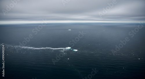 Aerial View of Arctic Ocean with Floating Icebergs under Moody Skies for Climate Change and Environmental Conservation Concepts