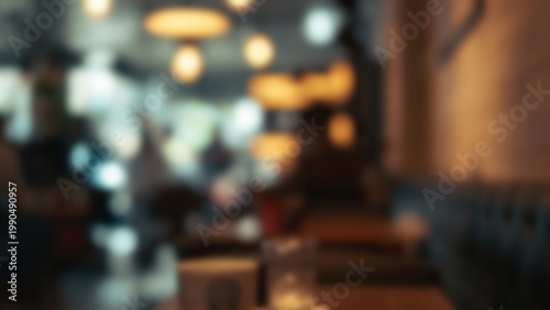 Blurred Interior Scene of a Restaurant with Warm Lighting and Ambience.