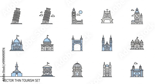 Collection of Famous Landmark Buildings and Architecture Icons.