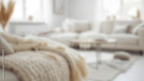 Cozy and Bright Living Room Interior with Neutral Tones and Comfort.