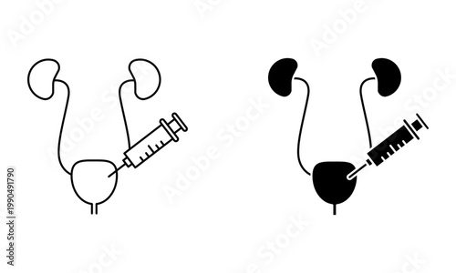 urinary system and medical syringe icon illustration