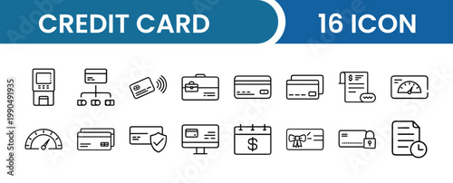 Credit Card Icon Pack – 16 Payment, Banking, Debit, Credit, Financial Transaction, Card Vector Icons