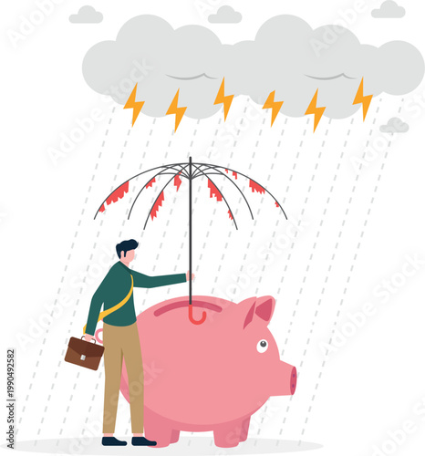 Savings at risk with torn umbrella and broken protection