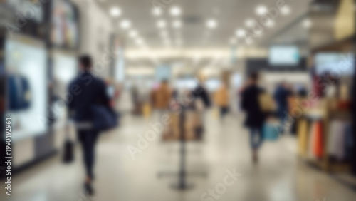 Blurred View of People Shopping in a Modern Retail Store.