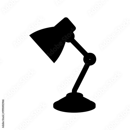 A stylish black silhouette of an adjustable desk lamp on white background
