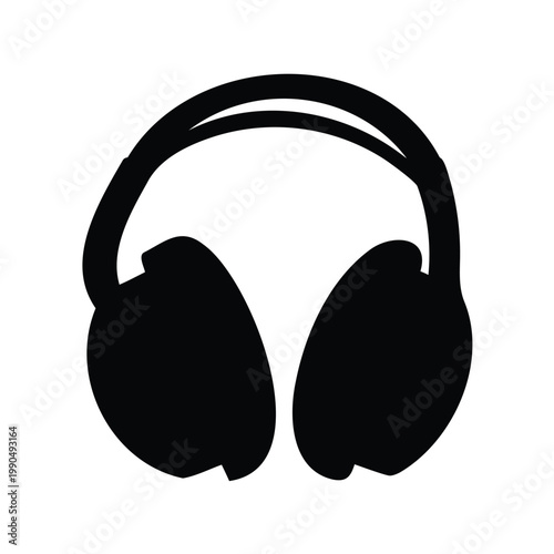 Silhouette of black headphones isolated on a white background, listening device
