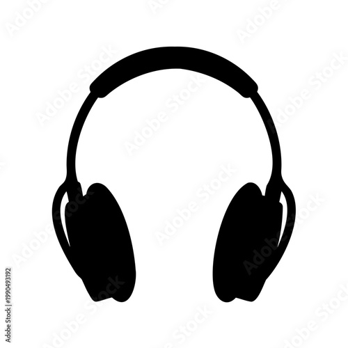 Black Silhouette of Headphones against a White Background for Audio Listening