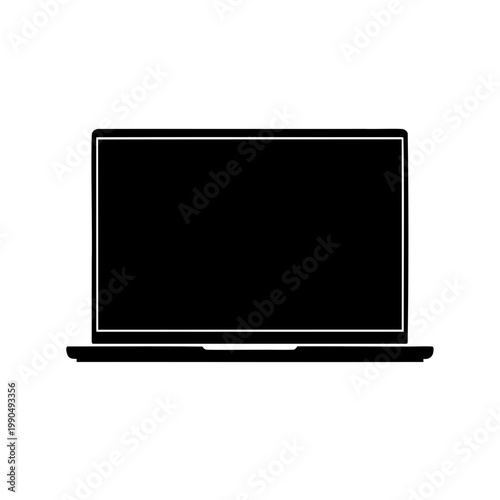 Black silhouette of a modern laptop computer with a blank screen