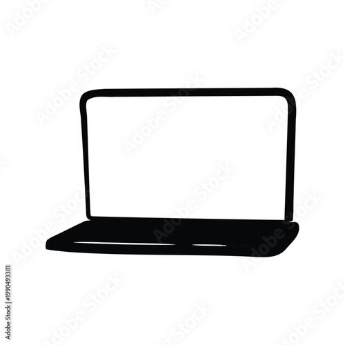 Minimalist illustration of a laptop with a blank screen in black color