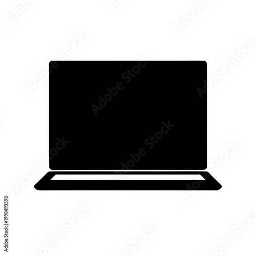 Simple black and white vector graphic icon of an open laptop
