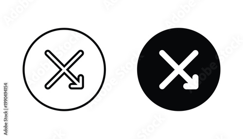 Crossed arrow icons in circular frame for navigation and directional UI elements featuring black and white vector designs for intuitive user interface navigation