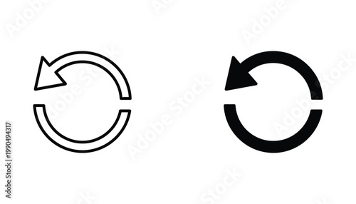 Refresh and reload circular arrow icon set with open loop style in thin line and solid black vector formats for website updates and data sync buttons isolated on white background