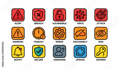 Security warning and error icons indicating risk and alerts