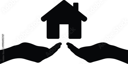 Black silhouette of hands protecting a house symbol