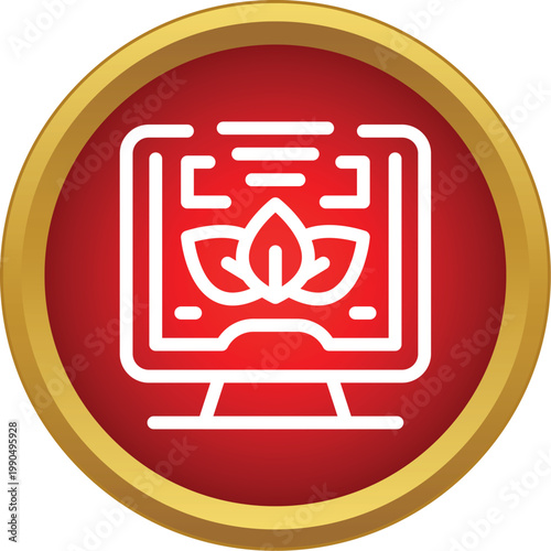 Online computer monitor showing a herbal leaf icon within a red circle
