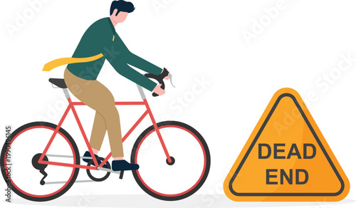 Businessman facing career dead end and road barrier