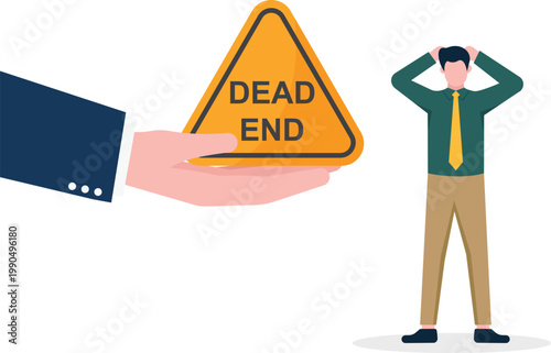 Human hand giving dead end warning to employee