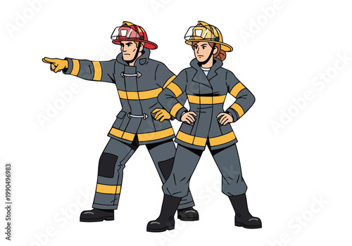 Firefighter Silhouette Vector Illustration of Two Rescuers