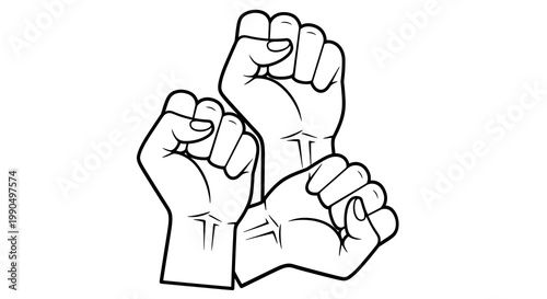 Raised Fists Together Vector Illustration, Solidarity and Unity Concept Graphic Design for Protest or Social Movement Activism Symbolism on White Background