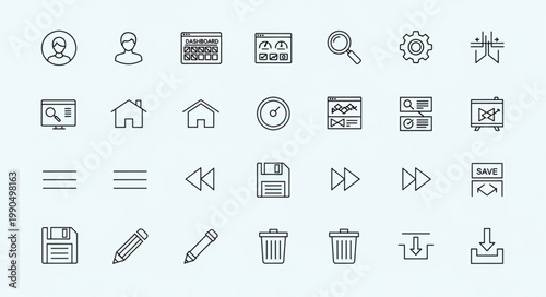 Collection of hand drawn icons representing digital interface elements.
