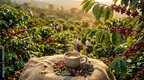 Pemetikan dan Pengolahan Kopi di Kebun Kopi dengan Pemandangan Alam yang Menyejukkan
