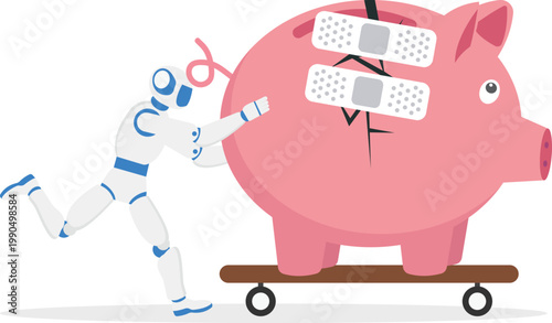 AI robot restoring savings and broken piggy bank