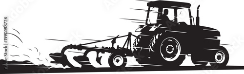 Tractor, farming tractor, agricultural vehicle, black silhouette, vector illustration