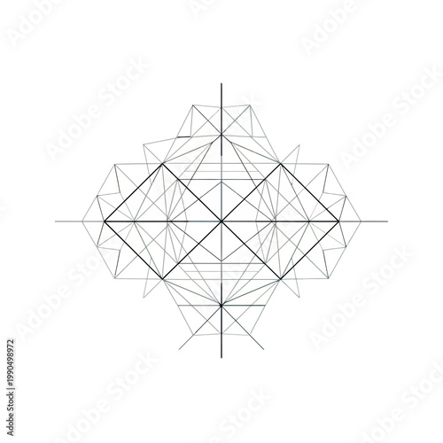 Geometric shapes and lines intersect.